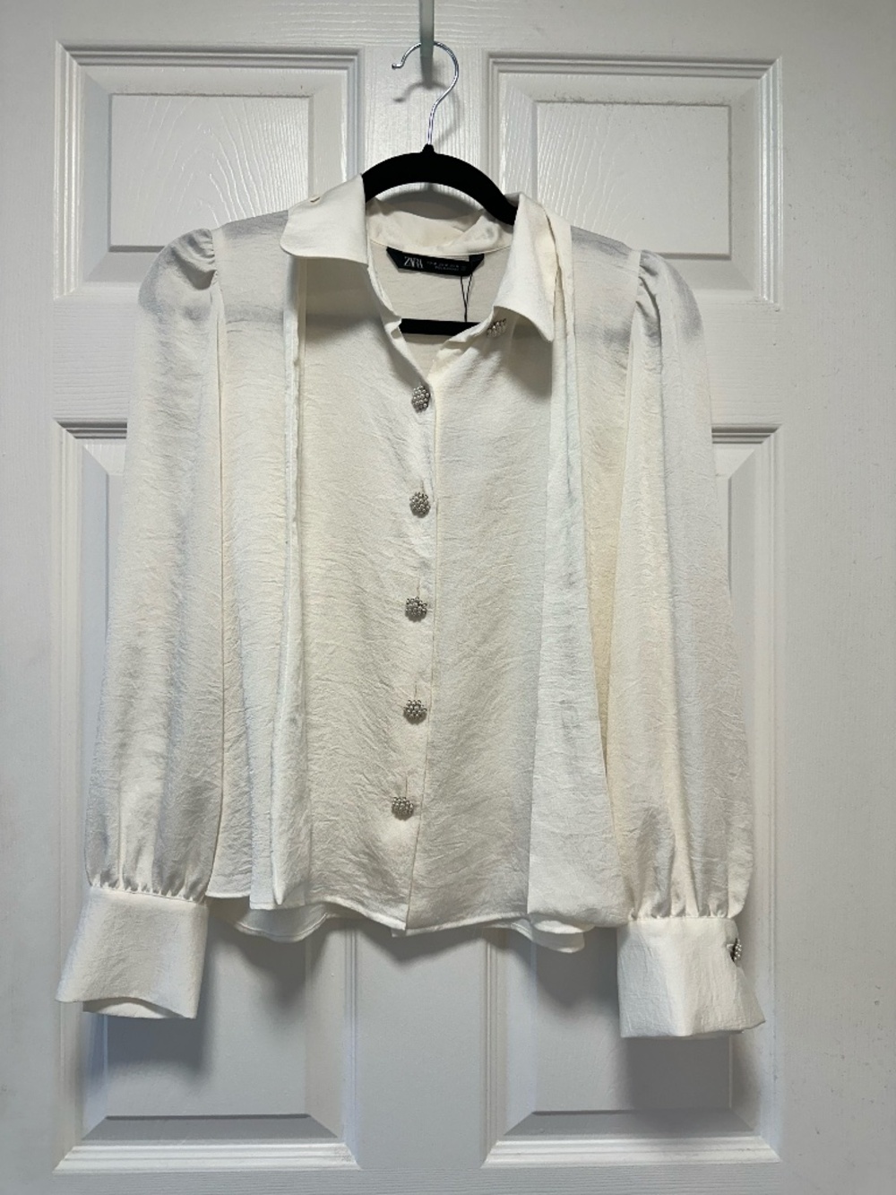 Zara Button-up Blouse Top with Tie, Size Medium, NWT